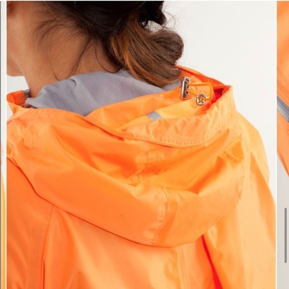 Lululemon Make It Rain Orange Jacket Rain Coat Running Windbreaker Hood Sz 6 - Picture 4 of 16